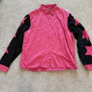 Denim Tears Button Up Shirt Mens L Pink Star Sleeve Lined Eclectic Funky Retro